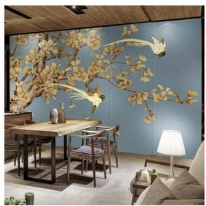 Chinese Style Hand Painted Retro Ginkgo Leaf Wallpaper Wall Mural Home Decor