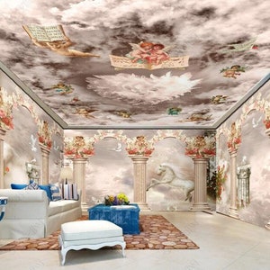 Roman Column Angels Ceiling Background Decor Wallpaper Living Room Wall Mural