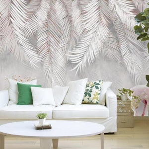 Carta da parati a foglia di banana bianca da appendere, carta da parati con foglie tropicali, decorazione da parete per soggiorno o sala da pranzo