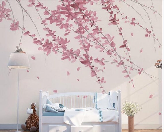 Hanging Pink Willow Nursery Wallpaper Flying Butterflies and - Etsy Hanging Pink Willow Nursery Wallpaper Flying Butterflies and - Etsy