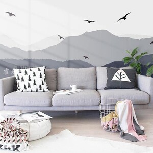 Ombre Mountain Landscape Wallpaper Mural: Gray Nursery Decor