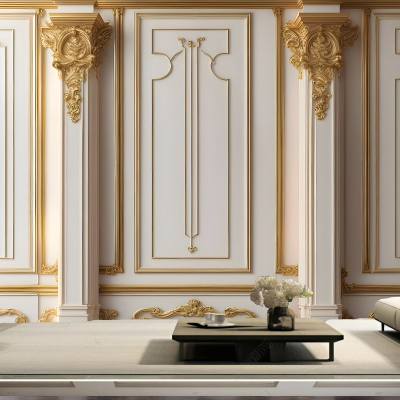 3D Gold Columns White Background Wallpaper Wall Mural Wall Decor for Living Room Bedroom Dinning Room image 4