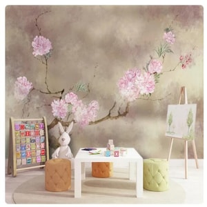 Peach Blossom Flowers Floral Wallpaper Wall Mural Home Decor for Living Room Bedroom Dinning Room