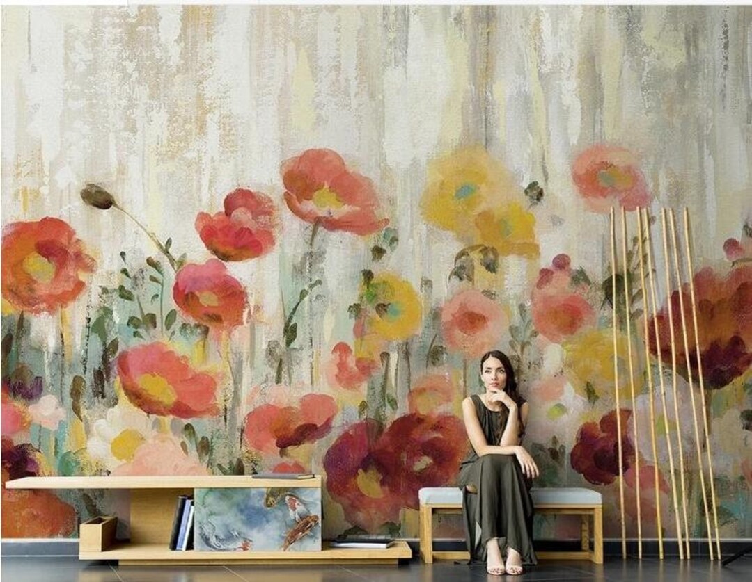 Oil Painting Red Poppy Flowers Floral Wallpaper Wall Mural - Etsy