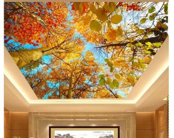 Autumn Leaves Nature Landscape Living Room Bedroom Ceiling Wallpaper Wall Mural Home Decor