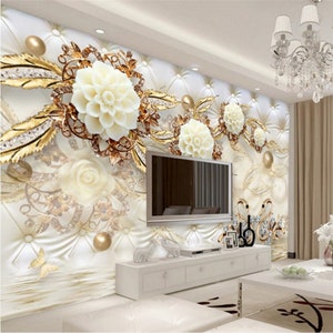 Custom Photo Wallpaper 3D Fresco Wall paper Sticker 3D Luxury Gold White Flower Soft Bag Globe Jewelry TV Background Wall Murals