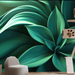 Green Big Flower Floral Wallpaper Wall Mural Home Decor
