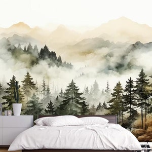 Aquarell Tapete Wandbild Kiefernwald: Kinderzimmer Dekor