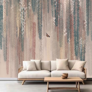 Galhos Tropicais Borboletas Plantas Penduradas Folhas Papel De Parede Mural Decoração De Casa
