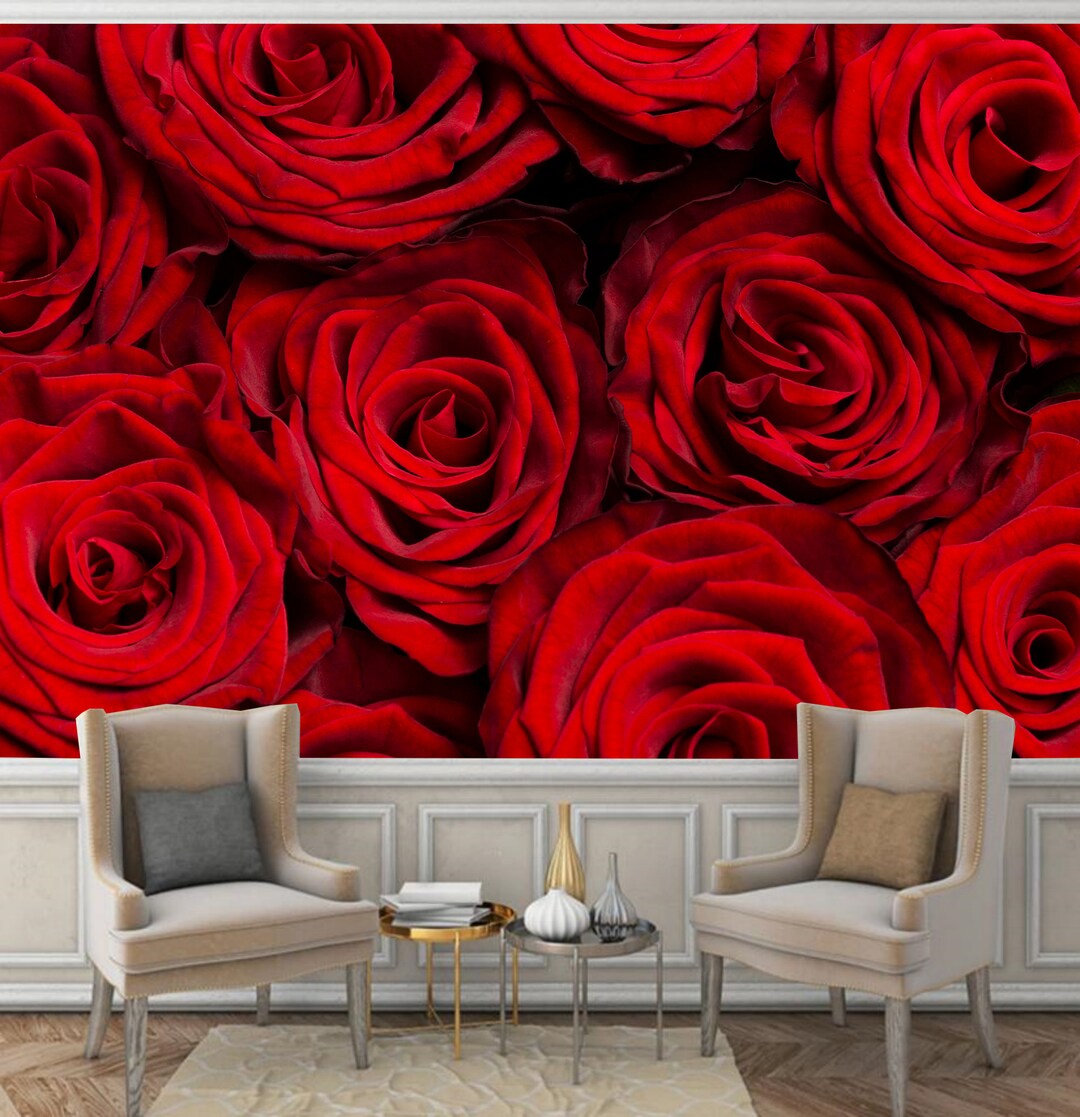 Red Rose Floral Wallpaper Mural: Home Decor - Etsy