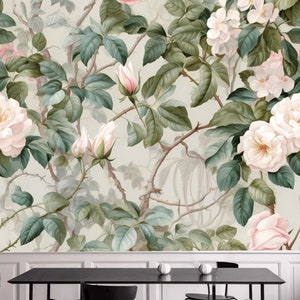 Pink Rose Floral Wallpaper Mural: Living Room Wall Decor