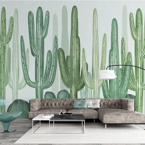 Watercolor Cactus Wallpaper Mural: Tropical Rainforest Nursery Decor