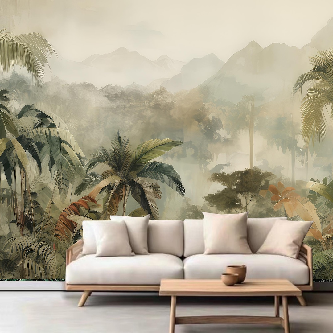 Tropical Rainforest Palm Trees and Plants With Mountains Jungle ...