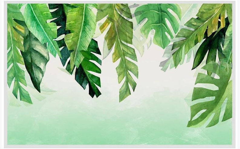 Green Fresh Hanging Tropical Leaves Wallpaper Wall Mural | Etsy
