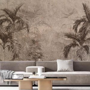 Mural de pared con paisaje de selva tropical, palmeras y plantas, decoración del hogar