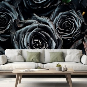 3D Black Roses Floral Wallpaper Mural: Living Room Wall Decor