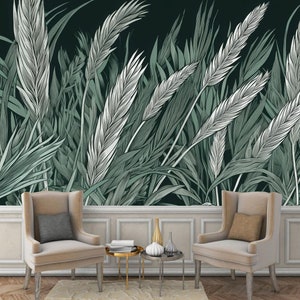 Wheat Plants Wallpaper Mural: Dark Green Home Decor