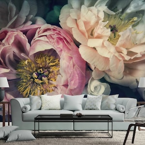 Dutch Oil Painting Big Pink Peony Floral Wallpaper, Hand Painted Flowers Peony  Floral Wall Murals Wall Decor