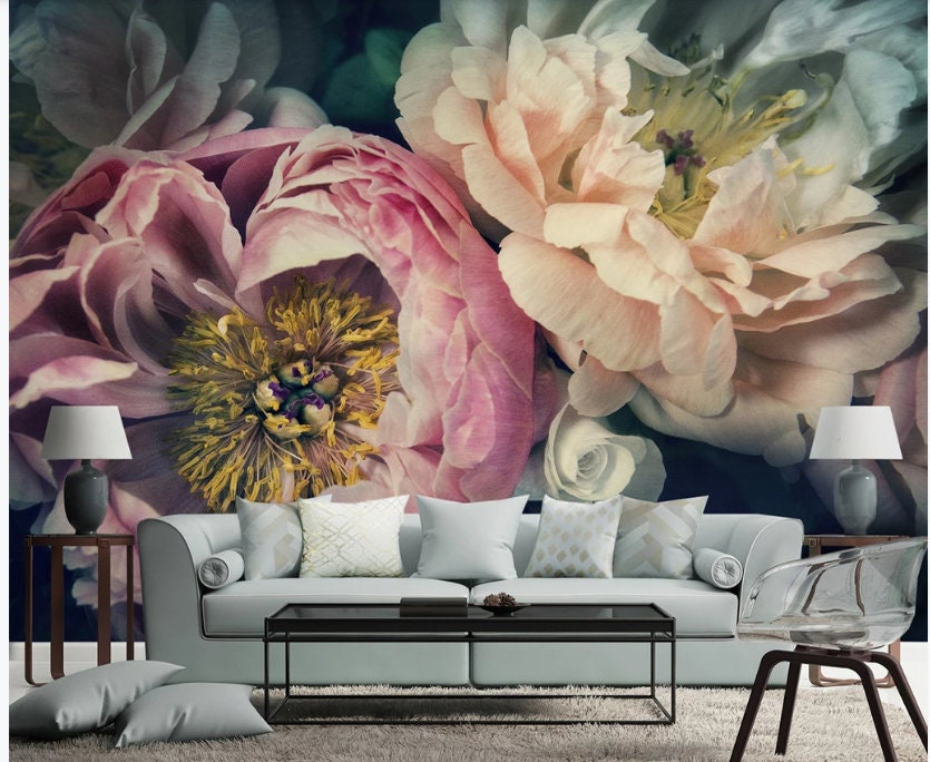 Dutch Oil Painting Big Pink Peony Floral Wallpaper Hand - Etsy Ireland Dutch Oil Painting Big Pink Peony Floral Wallpaper Hand - Etsy Ireland