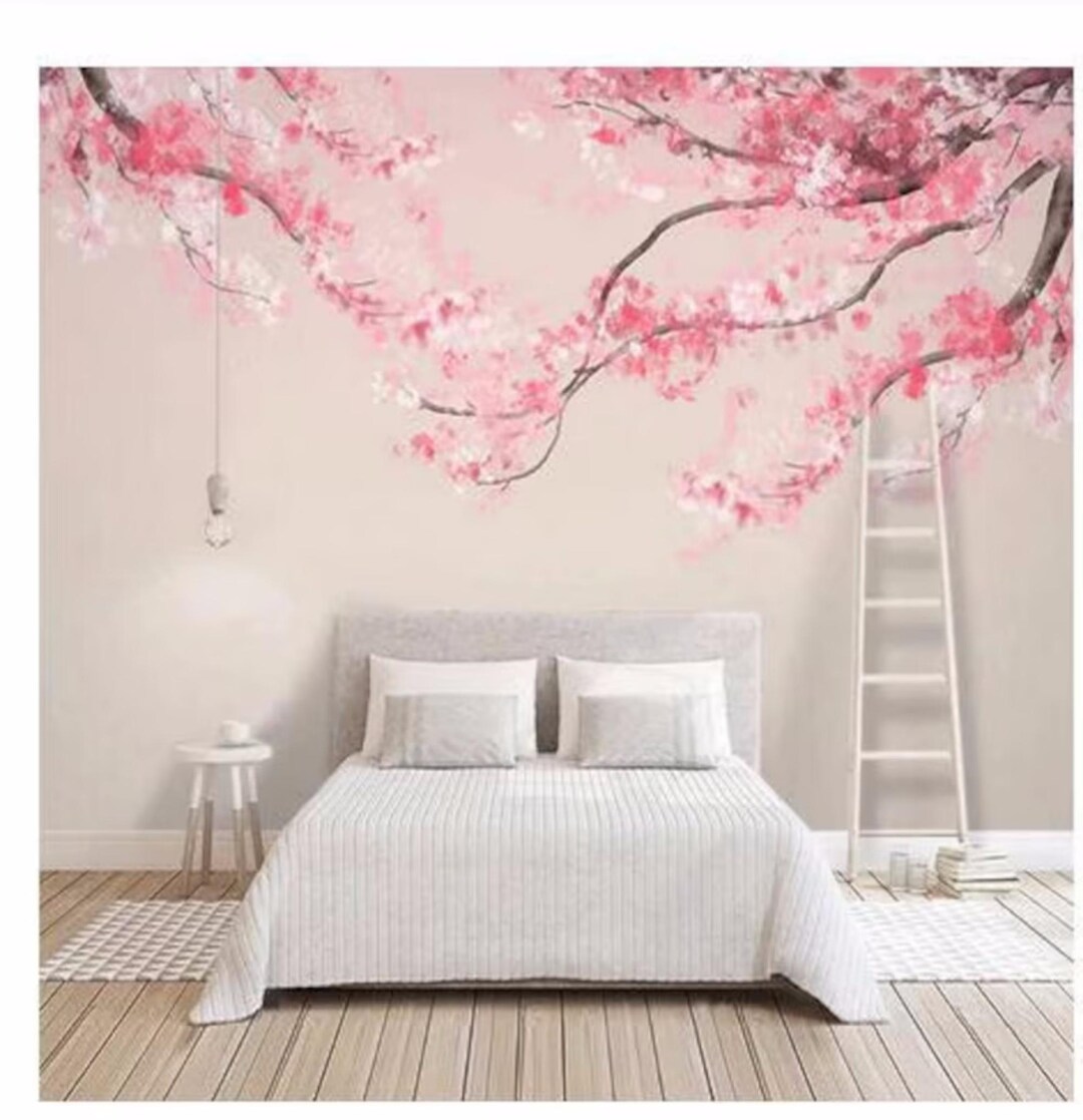 Custom Cherry Blossom Tree Mural: Chinese Ink Painting Wallpaper - Etsy