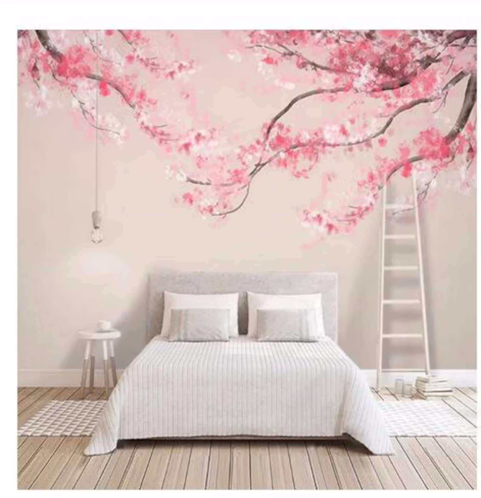 Custom Cherry Blossom Tree Mural: Chinese Ink Painting Wallpaper