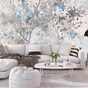 Abstract Light Blue Trees Forest Wallpaper Wall Mural Home Decor
