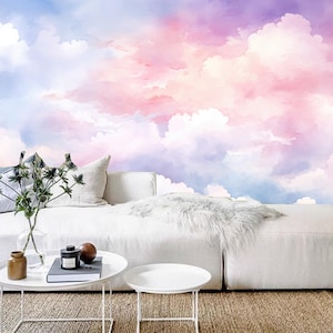 Abstract Pink and White Clouds Nature Landscape Wallpaper Wall Mural Home Decor