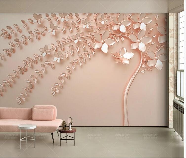 Wall Mural 3D Pink Flower Pistil Animal Bird , Stereoscopic Flowers Wall Art Decor Large Murals For Walls For Living Room Bedroom Removable Large
