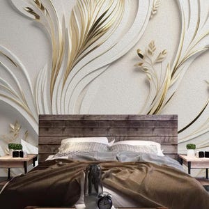 Carta da parati floreale semplice con fiori bianchi e dorati, decorazione per la casa