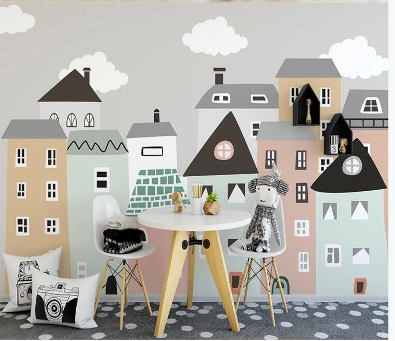 Custom Small House Nursery Wallpaper Handpainted Cartoon | Etsy