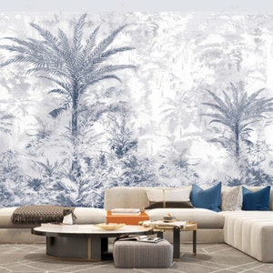 Tropical Rainforest Grey Trees and Plants Jungle Wallpaper Wall Mural Home Decor for Living Room Bedroom or Dinning Room
