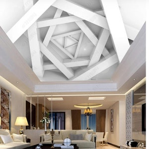 3D White Plaster European Style Polygon Ceiling Background Wallpaper Living Room Wall Mural