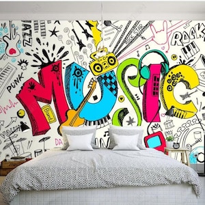 Abstract Music Graffiti Wallpaper Mural: Cafe, Bar, Bedroom