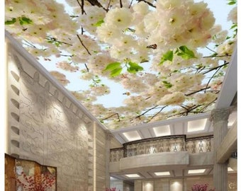 White Flowers Pear Flower Living Room Bedroom Ceiling Wallpaper Wall Mural Home Decor