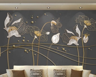 3D Lotus Blumen Wallpaper Wandbild Wohnkultur für Wohnzimmer Schlafzimmer Esszimmer