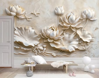 3D Lotus Blumen Wallpaper Wandbild: Wohnzimmer Wand Dekor