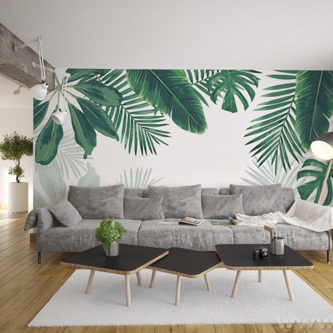 Dark Green Banana Leaf Wallpaper Tropical Plants Leaves Wall Etsy UK