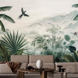 Tropical Rainforest Wallpaper Mural: Jungle Trees, Plants, Home Decor
