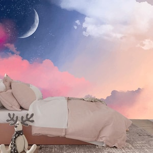 Watercolor Pastel Sky Mural: Kids&#39; Nursery Wallpaper