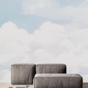 Blue Sky Clouds Nursery Wallpaper: Seagulls Wall Mural