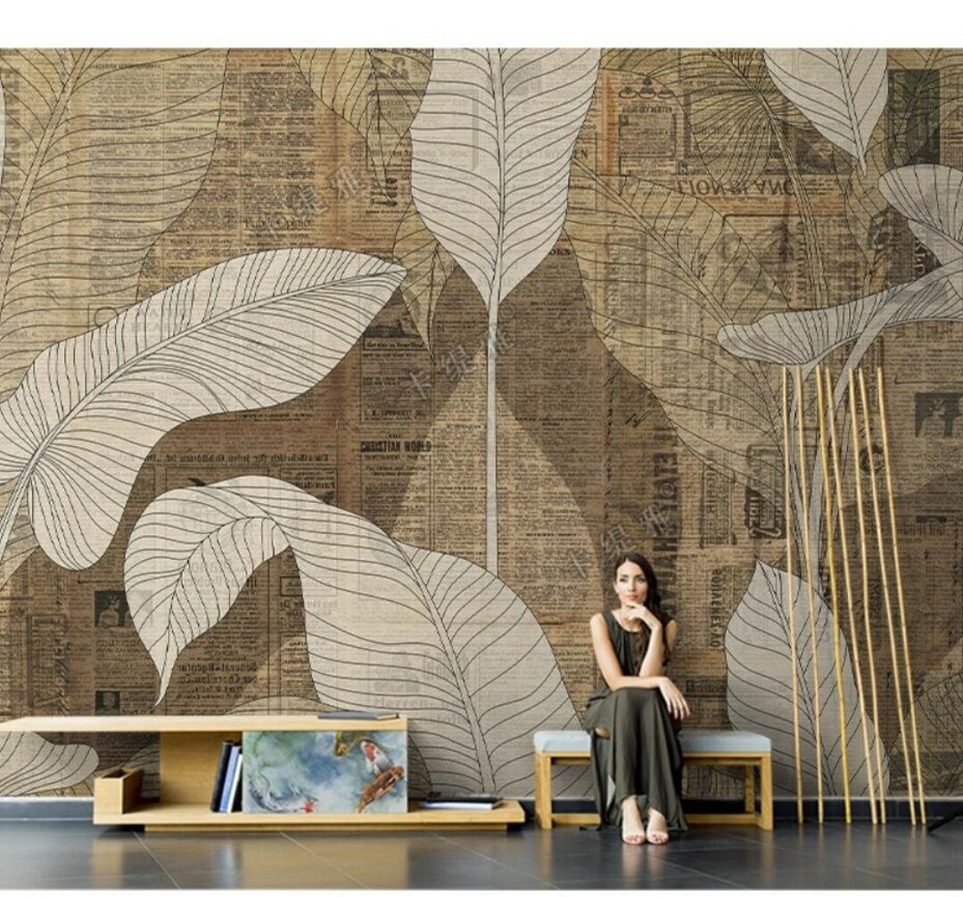 Simple Gold Banana Leaf Wallpaper Wall Mural Home Decor Etsy