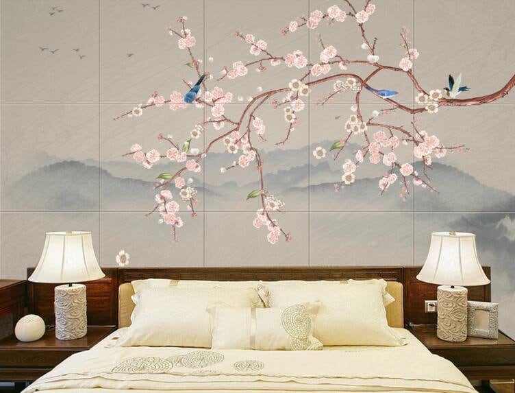 Flying Birds Wall Murals Wall Decor for Living or Dinning Room Chinoiserie Mural Plum Blossom Tree Wallpaper Flying Birds Wall Murals Wall Decor for Living or Dinning Room Chinoiserie Mural Plum Blossom Tree Wallpaper
