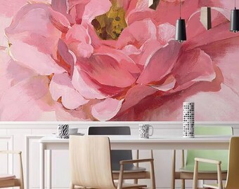 Pink Peony Flower Floral Wallpaper Home Decor Wall Mural for Living Room Bedroom or Dinning Room