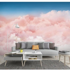 Pink Clouds Wallpaper Mural: Abstract Hand-painted Wall Decor - Etsy