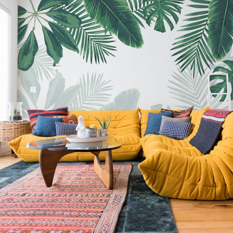 Dark Green Banana Leaf Wallpaper Tropical Plants Leaves Wall Etsy UK