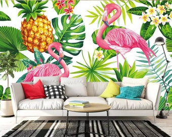 Tropical pink wall mural Flamingo wallpaper custom Printed Removable Self Adhesive paper by coloray Tropical pink wall mural Flamingo wallpaper custom Printed Removable Self Adhesive paper by coloray