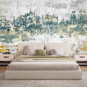 Abstract Green and White Cement Wallpaper Wall Mural Home Decor