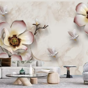 3D Light Pink Big Magnolia Flowers Floral Wallpaper Wall Mural Home Decor for Living Room Bedroom Dinning Room
