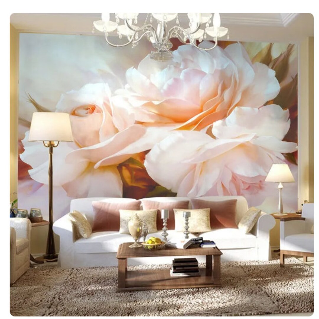 Classical Pink Rose Wallpaper Wall Mural for Living Room - Etsy