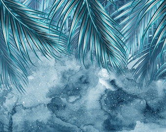 Maui Tropical Navy Blue | Blue Tropical Wallpaper | FD42851